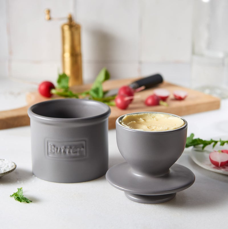 Butter Bell - The Original Butter Bell crock by L Tremain, a Countertop French Ceramic Butter Dish Keeper for Spreadable Butter, CafÃ© Matte Collection, Steel Gray - Image 2